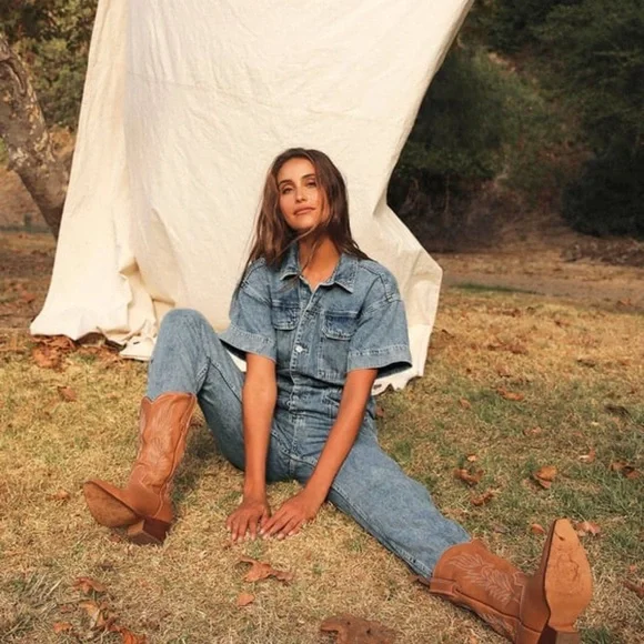 Free People Marci Denim Short Sleeve Jumpsuit - Picture 5 of 7